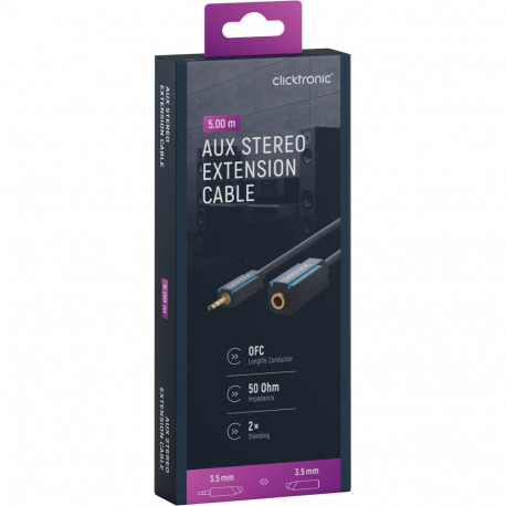 Clicktronic 3.5 mm AUX pikenduskaabel, stereo 5 m
