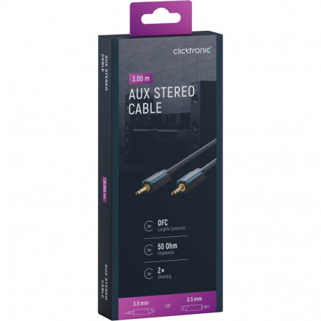 Clicktronic 3.5 mm AUX kaabel, stereo 3 m