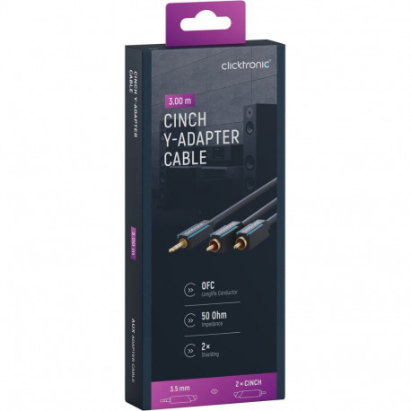 Clicktronic 3.5 mm AUX–RCA adapterkaabel, stereo 3 m