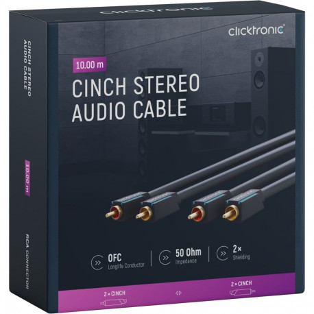Clicktronic Cinch stereo helikaabel 10 m