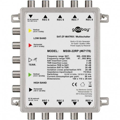 Goobay Sat passiivne multiswitch 5 sisendit/8 väljundit