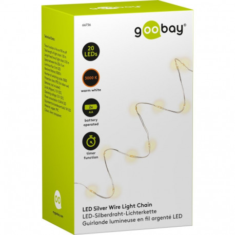 Goobay Silver Wire Light Chain with 20 LEDs, incl. Timer