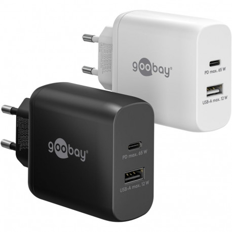 Goobay 65 W USB-C PD GaN must kahe pordiga kiirlaadija