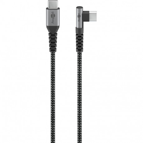 Goobay USB-C - USB-C metallpistikutega tekstiilkaabel (Space Grey/hõbedane), 90°, 2 m