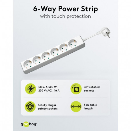 Goobay 6-pesaline pikendusjuhe, 3 m, valge 3 m