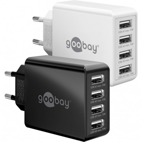 Goobay 30 W USB-A mitme pordiga laadija valge