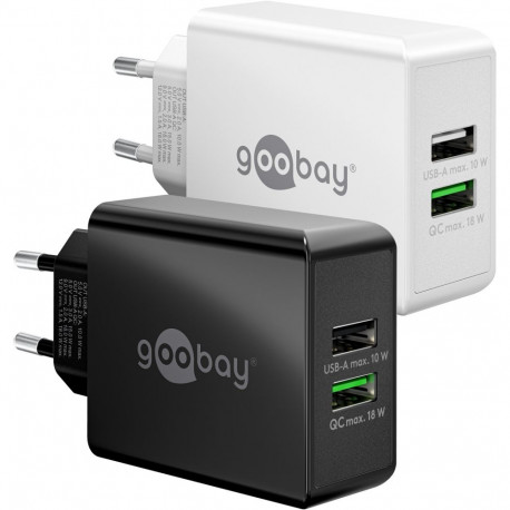 Goobay 28 W USB-A QC kahene kiirlaadija valge