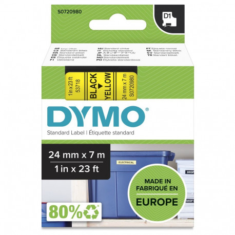 Dymo märgistuslint D1 53718 24mm x 7m, must kollasel taustal