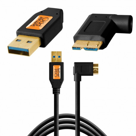 TetherPro USB 3.0 Micro-B 5 pin Right Angle 4.6m Black