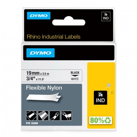 DYMO Rhino tööstuslikud painduvad nailonsildid 19mm x 3.5m, must trükk valgel, isekleepuvad, Rhino j