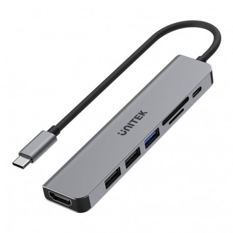 UNITEK uHUB S7+ Wired USB 3.2 Gen 1 (3.1 Gen 1) Type-C Grey