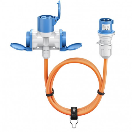 Goobay CEE adapterkaabel, CEE pistik 1x CEE pistikupesa ja 2x turvapistikupesa (tüüp E/F), 10 m