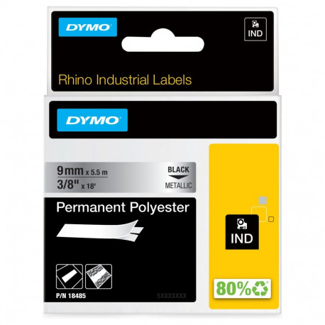 DYMO Rhino lint Polyes. 9mmx5.5m, must->metallik