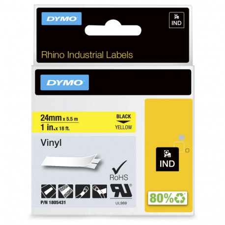 Dymo vinüüllint Rhino 6000+ 24mm x 5,5m, must kollasel alusel