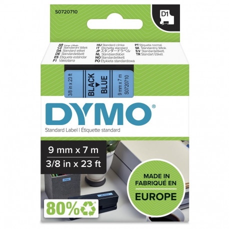 DYMO etikettlint D1 9mmx7.0m, must sinisel