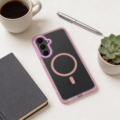 Case for Samsung A07 / A08 Frame Clear Hybrid Mag Cover compatible with MagSafe powder pink