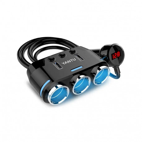 Autosüütaja pesa jagaja B39 Type C - 3 pesa + 2xUSB - 2,1A 100W ekraani ja kaabliga