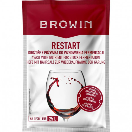 Browin Restart Yeast 400305, 22 g, 25 L, 7-10 days, red wine, white wine, rosé wine, dried