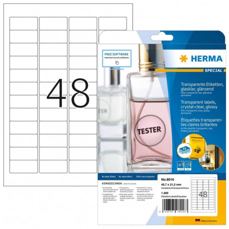 HERMA Labels transparent crystal-clear A4 45.7x21.2 mm transparent clear film glossy 1200 pcs.