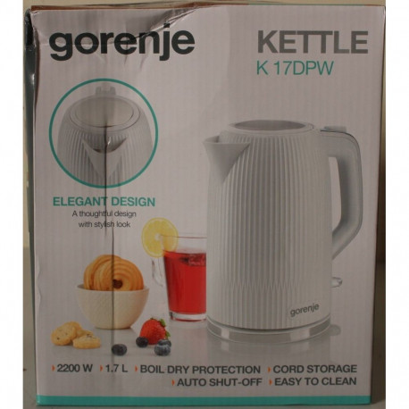 GORENJE SALE OUT. K17DPW Kettle, Electric, Capacity 1.7 L, Power 2200 W, White | SALE OUT. | Kettle 