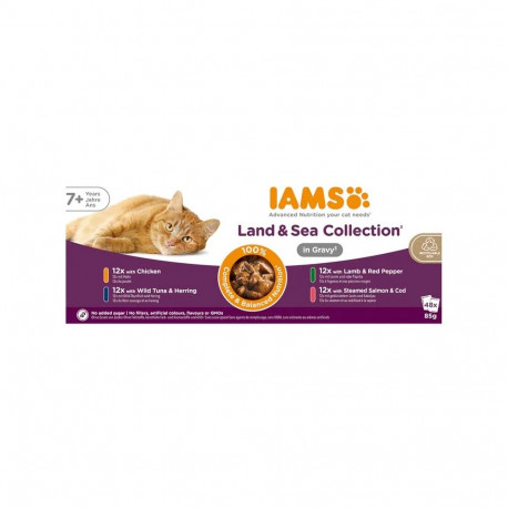 IAMS DELIGHTS märg kassitoit eakatele kassidele Land & Sea Collection kastmes, karp, 48x85g
