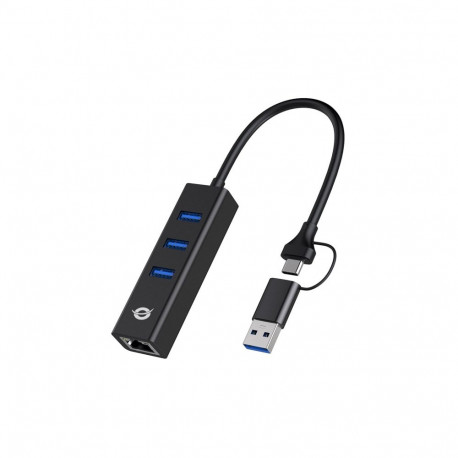 Conceptronic USB-Gigabit-võrguadapter DONN07BA 3-pordilise USB-jaoturiga, USB-A × 3, Wake-on-LAN, 2-