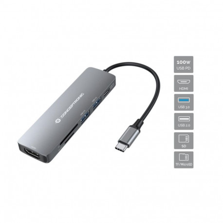 Conceptronic dokkimisjaam DONN11G 6-ühes USB 3.2 Gen 1, HDMI, 100W USB PD, USB 3.0, USB 2.0, SD, TF/