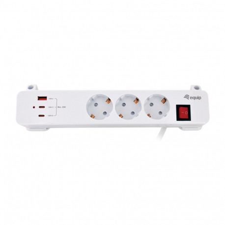 Equip 3-Outlet Clamp Power Strip with 3 x USB (2C + 1A)