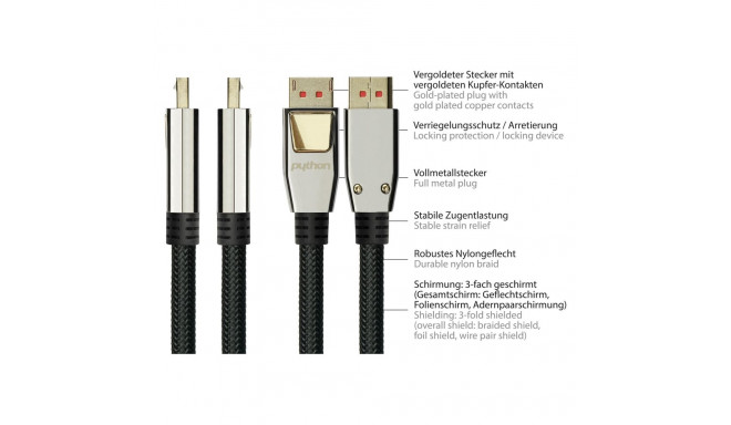 Python kaabel DisplayPort 1.4 - HDMI 2.0 nailonist 1m, must