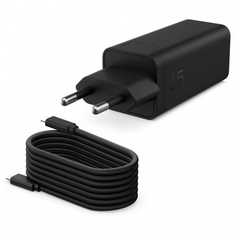 N HP USB-C 65W GaN-laadija, koos 2m USB-C-kaabliga, Power Delivery (PD) 3.0, must