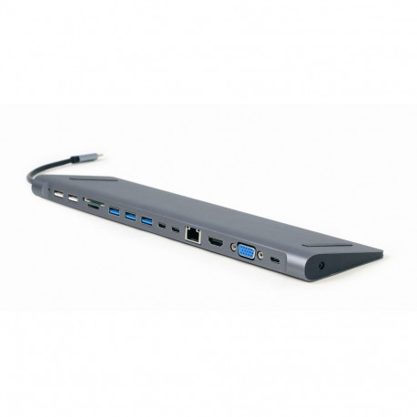 Gembird mitme pordiga adapter A-CM-COMBO9-01 USB Type-C 9-in-1 (USB-jaotur + HDMI + VGA + PD + kaard