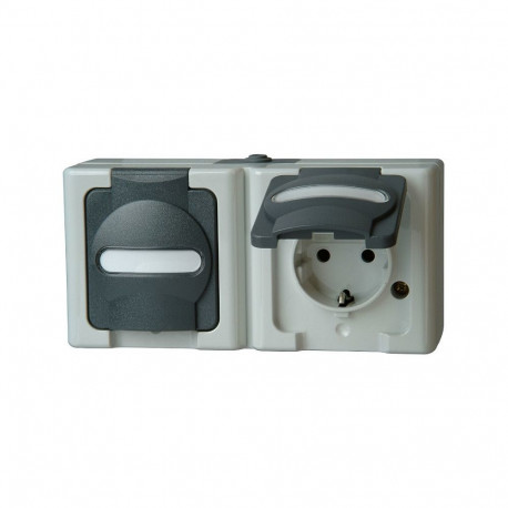KOPP schuko pistikupesa 131256002 BLUE ELECTRIC 2-kohaline luugiga valmis juhtmestatud, hall