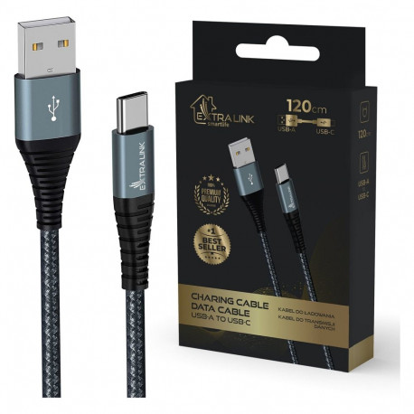 "Extralink SMART LIFE CABLE 15W USB-A TO USB-C 120CM NYLON BRAIDED 5V 2.4A/3A BLACK"