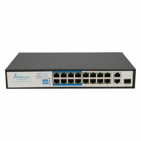 "Extralink VIRTUS V3 | PoE Switch | 16x 100Mb/s PoE/PoE+, 2x Gigabit RJ45 + 1x SFP, 150W"