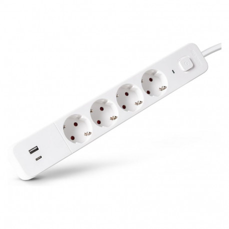 Entac pikendusjuhe 4 pesaga 1x USB-A & 1x USB-C 1.5m, valge