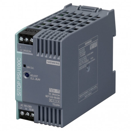 Siemens toiteplokk 6EP13325BA00 SITOP PSU100C reguleeritud 24V 2,5A sisend 120-230VAC