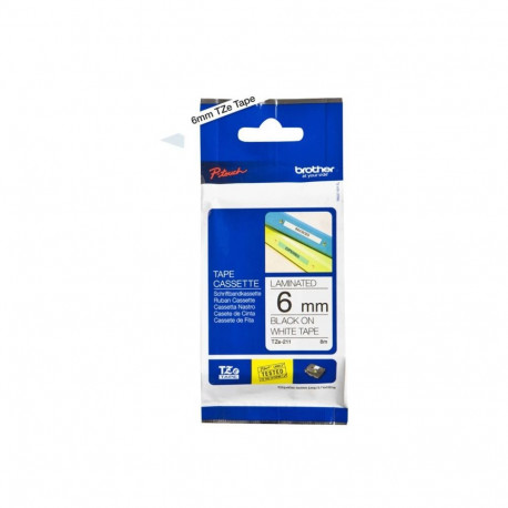 Brother TZe-211 Laminated Tape Black on White, TZe, 8 m, 6 mm