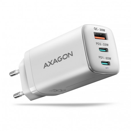 Axagon ACU-DPQ65W GaN Wall charger 65W, 3x port (USB-A + dual USB-C), PD3.0/PPS/QC4+/Apple