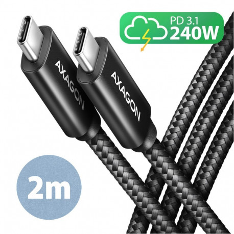 Axagon BUCM2-CM20AB CHARGE cable USB-C  USB-C, 2m, Hi-Speed USB, PD 240W 5A, ALU, braid