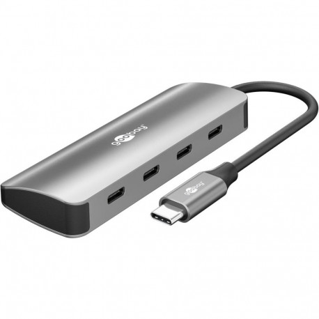 Goobay 76565 Slim 4-Port USB-Hub, USB-C auf USB-C , 10 Gbit/s, Grey