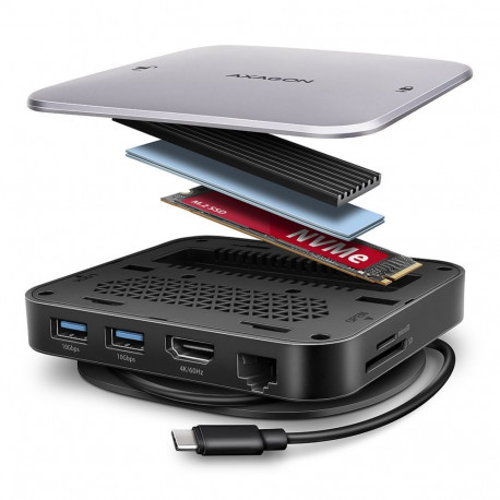 Axagon HMC-UFO USB 10Gbps hub, 2x USB-A, USB-C, HDMI 4k/60, RJ-45, M.2
