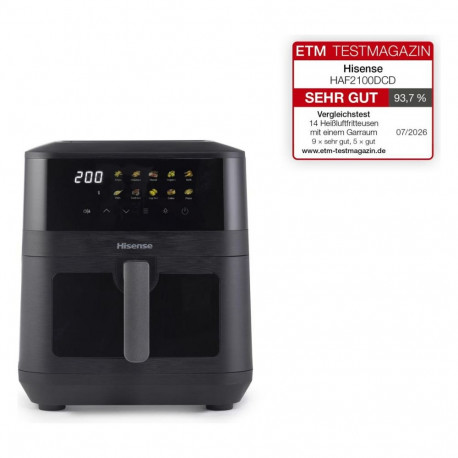 "Hisense Heißluftfritteuse HAF2100DCD (schwarz, 2.100 Watt, Korb 7,7 Liter)"