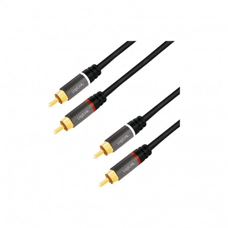 "Audio cable, 2x RCA/M to 2x RCA/M, metal, black, 1 m"