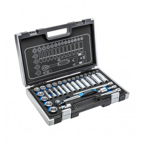Hogert Tööriistade komplekt HT1R465, 36 tk, 3/8", kroom-vanadi, 72 hammast, 6-16mm, 2-osaline käepid