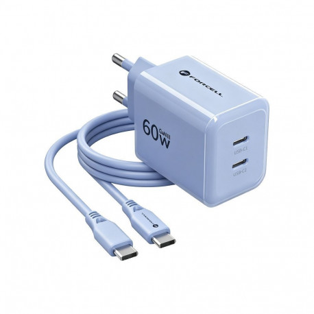Phone charger Forcell F-Energy GaN III Crystal Color 2x USB C AVS SSFC3.0 60W + silicone cable USB C