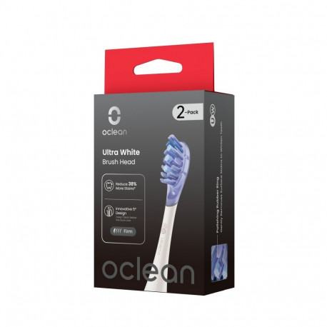 Electric Toothbrush Head - Oclean Ultra White Brush Head 2 Pcs Medium Bristles, Whitening Ring, Whit