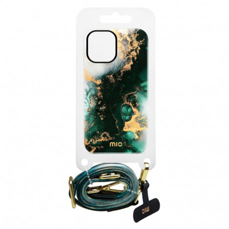 Mobile Phone Lanyard - MIO Green Marble Strap With Leather Details