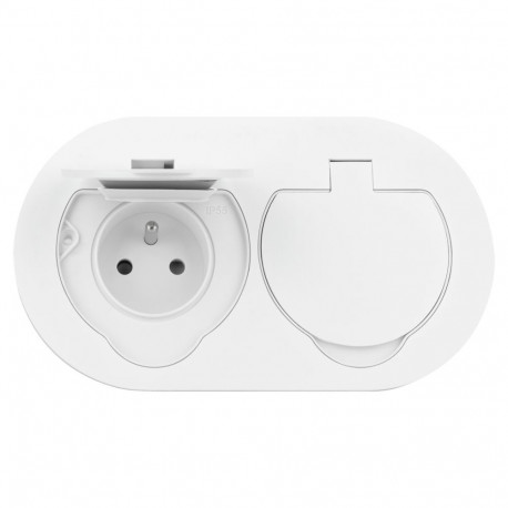 hermeetiline elektripistikupesa topelt, ovaalne, IP55, 2x2P+Z (prantsuse), valge