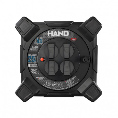 Kandiline kaablirull-pikendusjuhe Hand Pro seeria 4x2p+z IP44 16A H07RN-F 3×2,5 25m Schuko, must