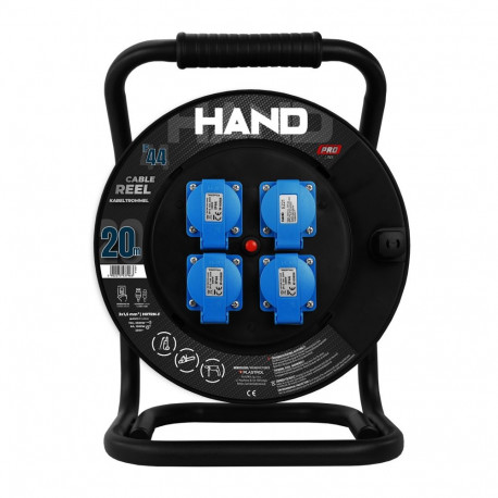 rullpikendusjuhe Linia Hand Pro, 3x(2p+z) +1x(usb-a;usb-c), ip44, 16a, h07rn-f, 3×1,5, 20m, schuko, 